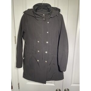Calvin‎ Klein Hooded Winter Coat Women's Size PM Black Mid-length Heavy Trench
